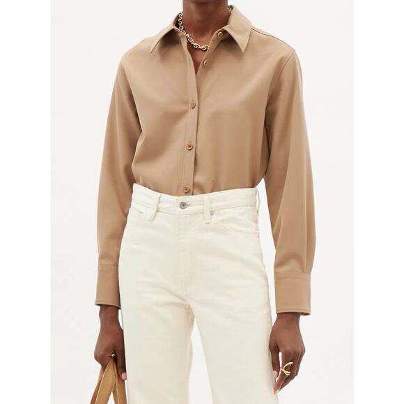NWOT SUZANNE koller X APC Kent Twill Shirt Tan Button Down Collar 34 US 2